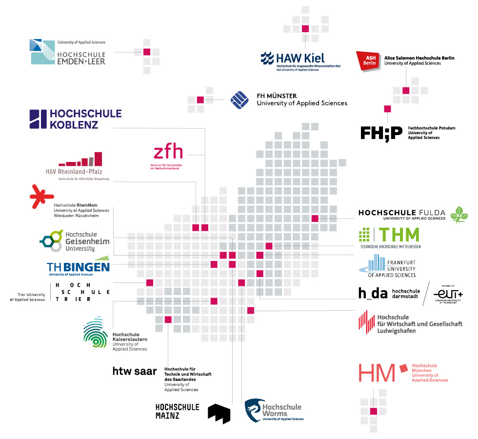 Mape oft the zfh university network 22 universities in nine German states